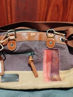 Sherpani "Laurel" Brown & Tan Canvas Crossbody Bag